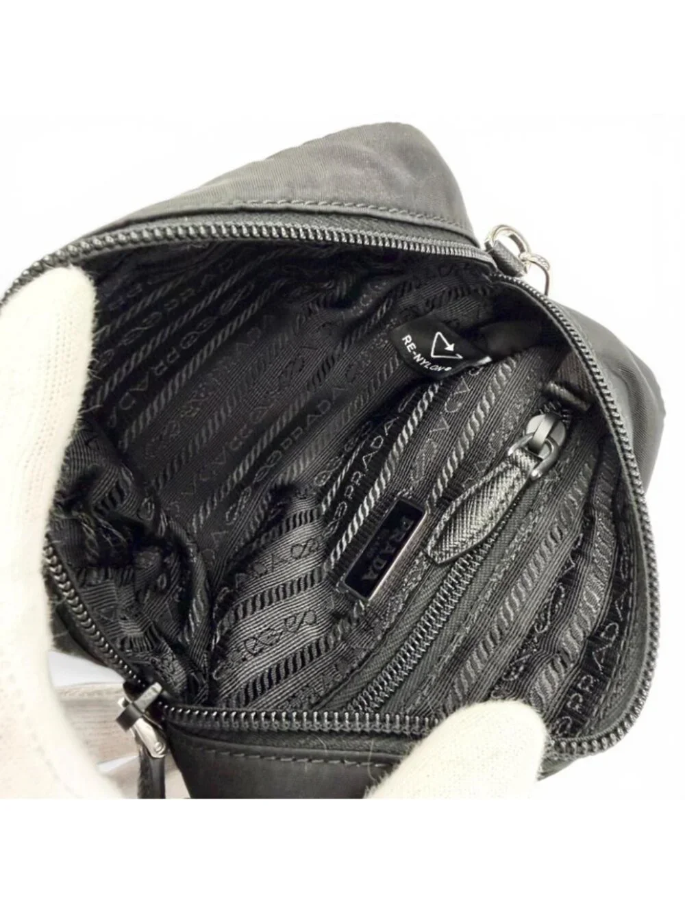 Prada Vera Re-Nylon Mini Pouch Small Triangle Logo Plate Makeup Black
